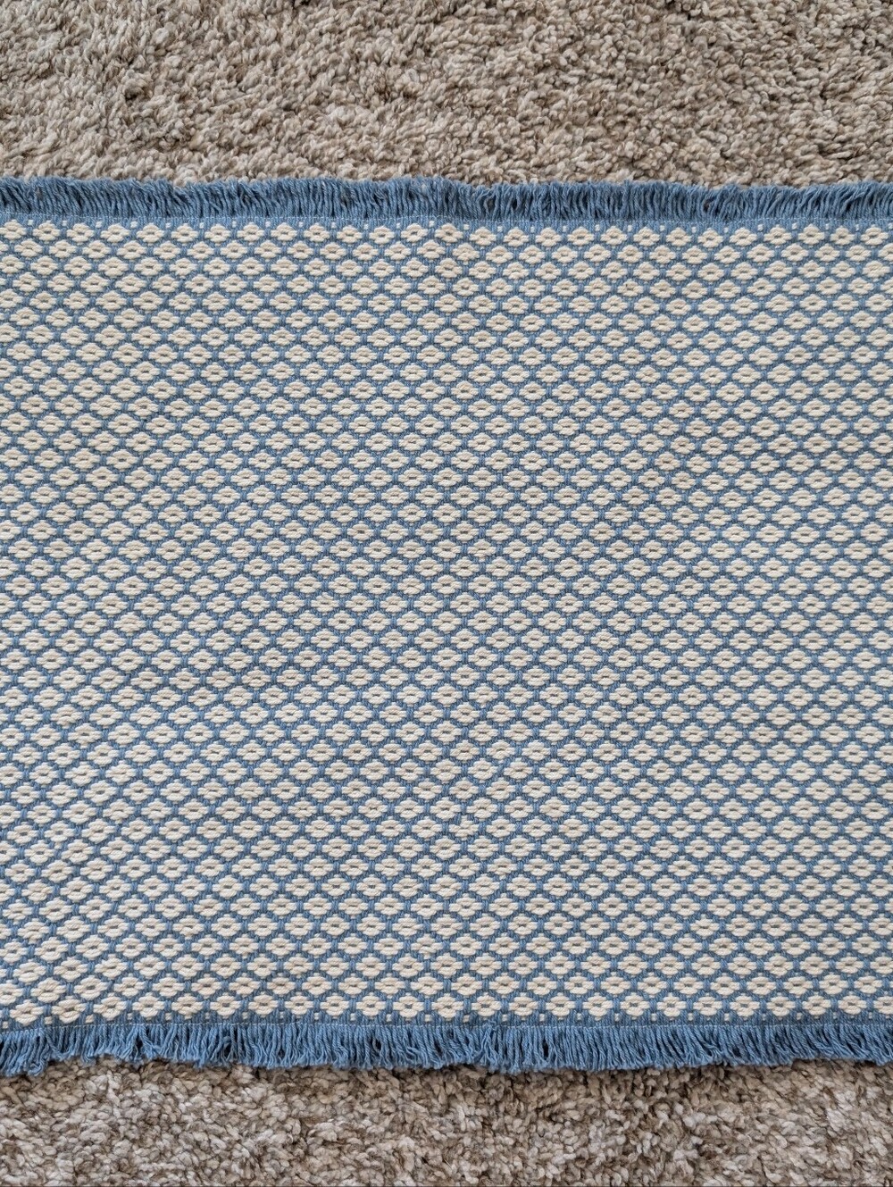 Handmade Berea College Crafts Blue and Cream Woven Table Place Mat with Fringe